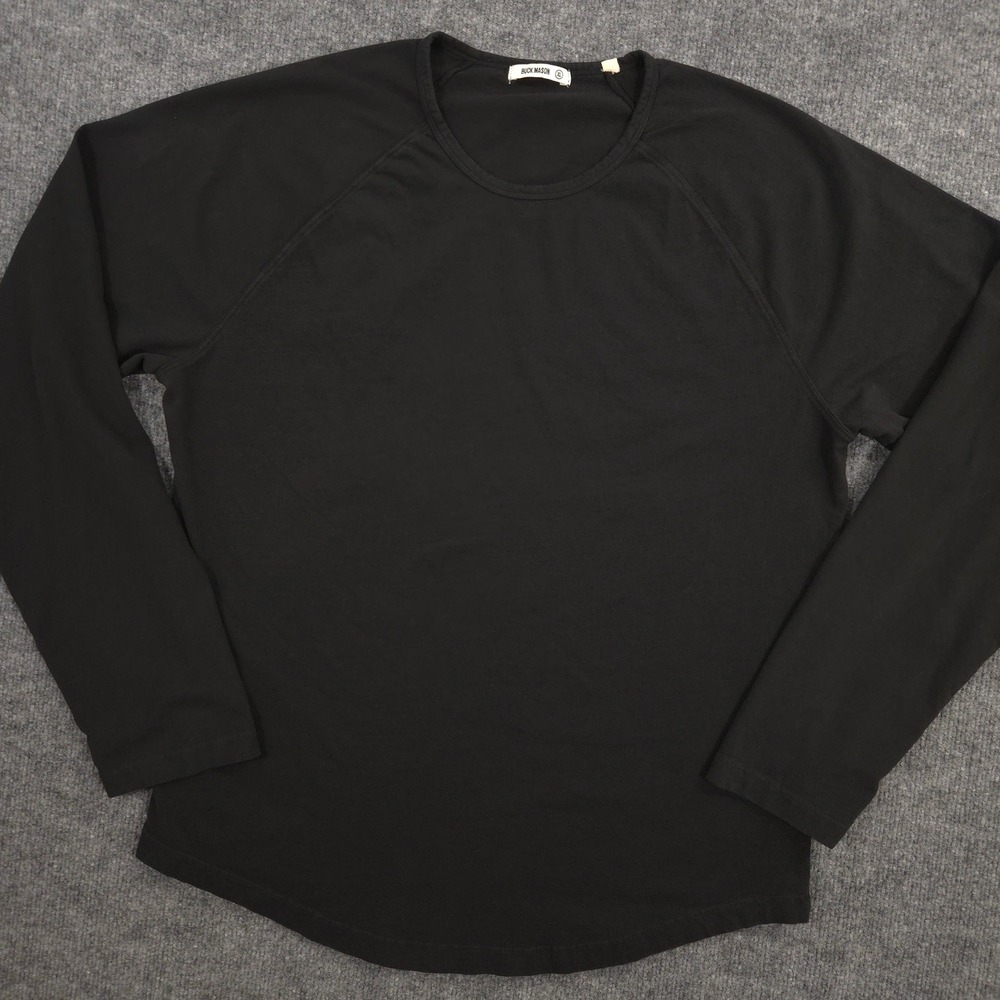 Buck Mason Shirt Mens XL Black Curved Hem Raglan Long Sleeve Crew Preppy Outdoor